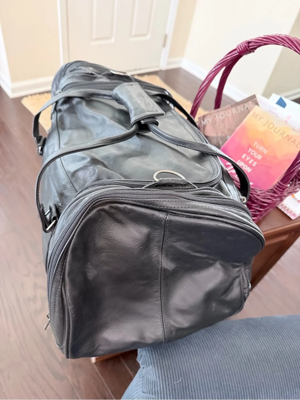 Black Leather Duffel Bag Men - Classic Travel Weekender